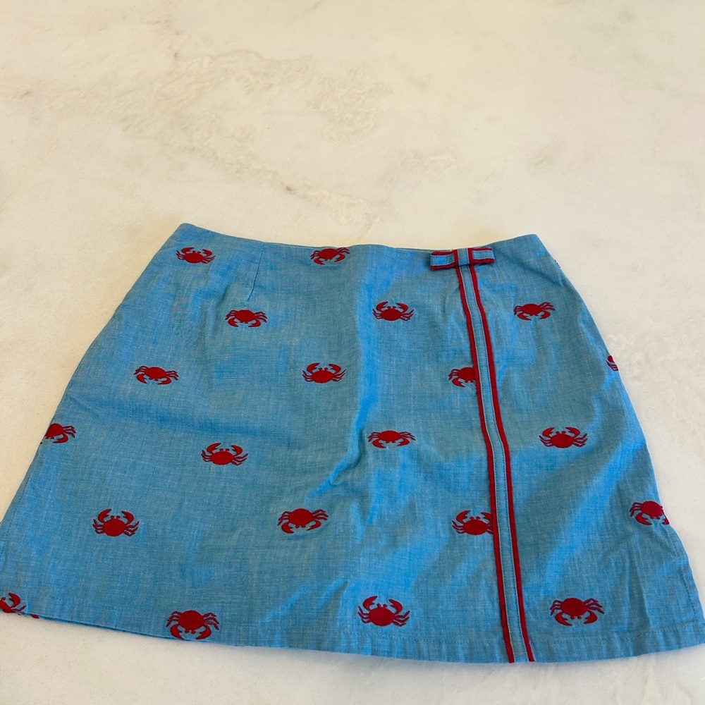 Lilly Pulitzer Chambray Blue Red Crab Embroidered Skort Women's Size 2 - Picture 5 of 7